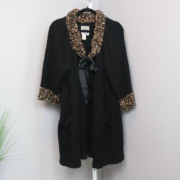 Curio by Copyright Black Textured Knit Cardigan with Bouclé Trim - Size 1X - Picture 1 of 7